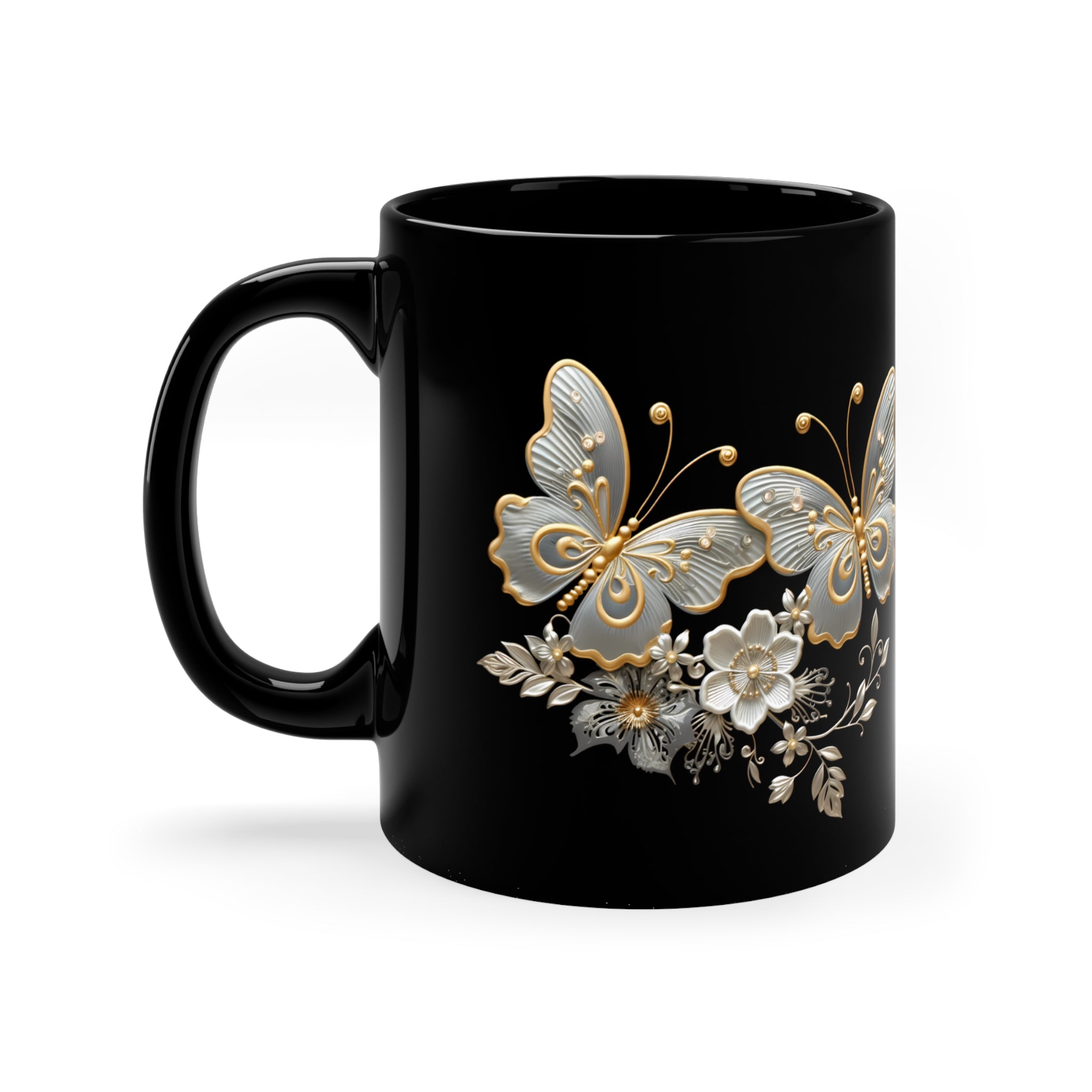Black Ceramic Mug with Butterflies
