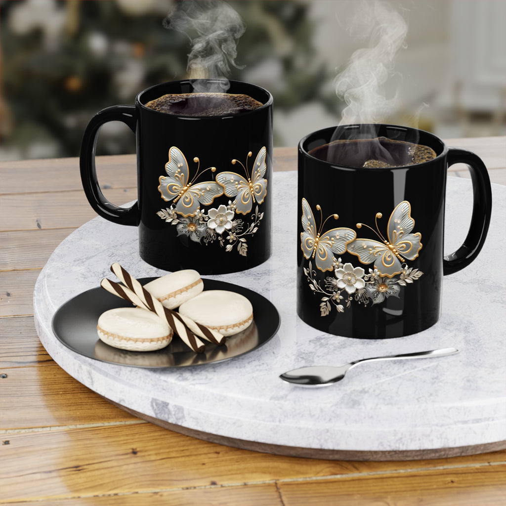 Black Ceramic Mug with Butterflies