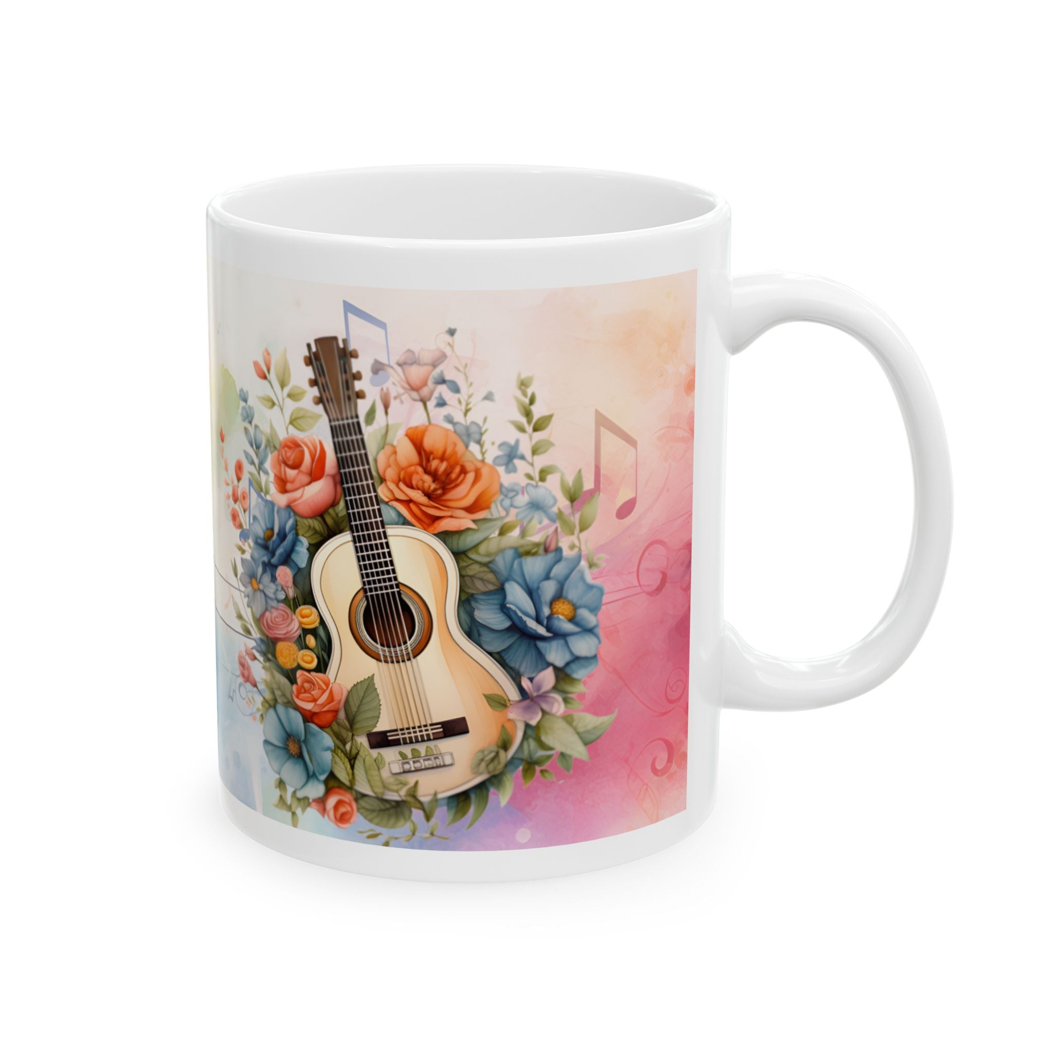 Floral Guitar Mug – 11oz Ceramic