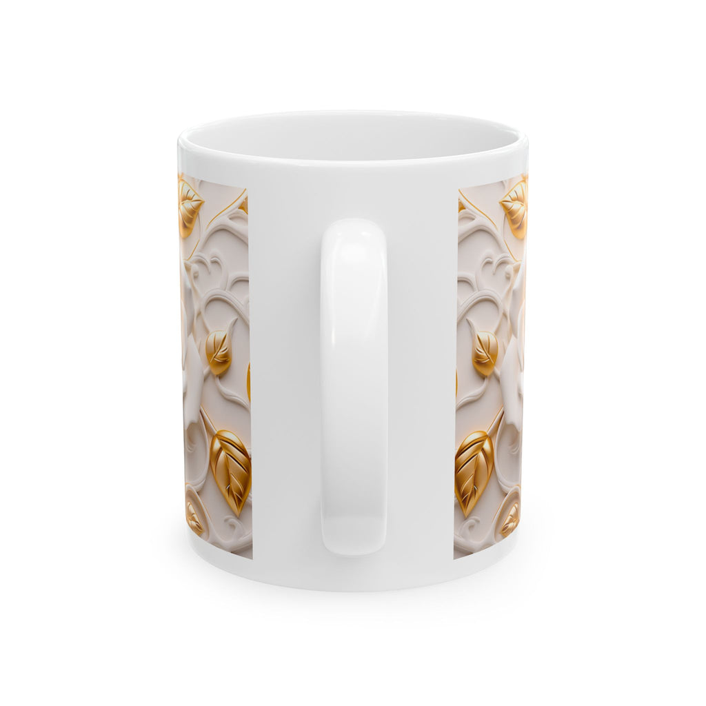 White Rose & Gold Leaves Mug – 11oz Ceramic