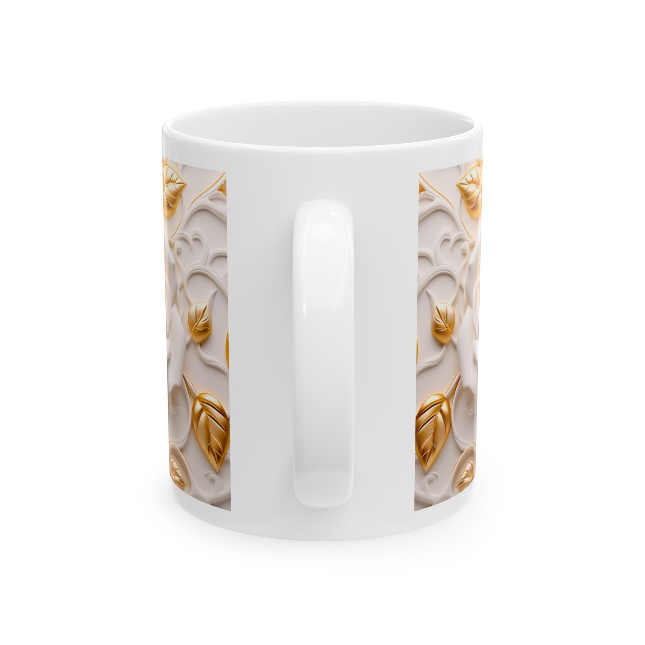 White Rose & Gold Leaves Mug – 11oz Ceramic