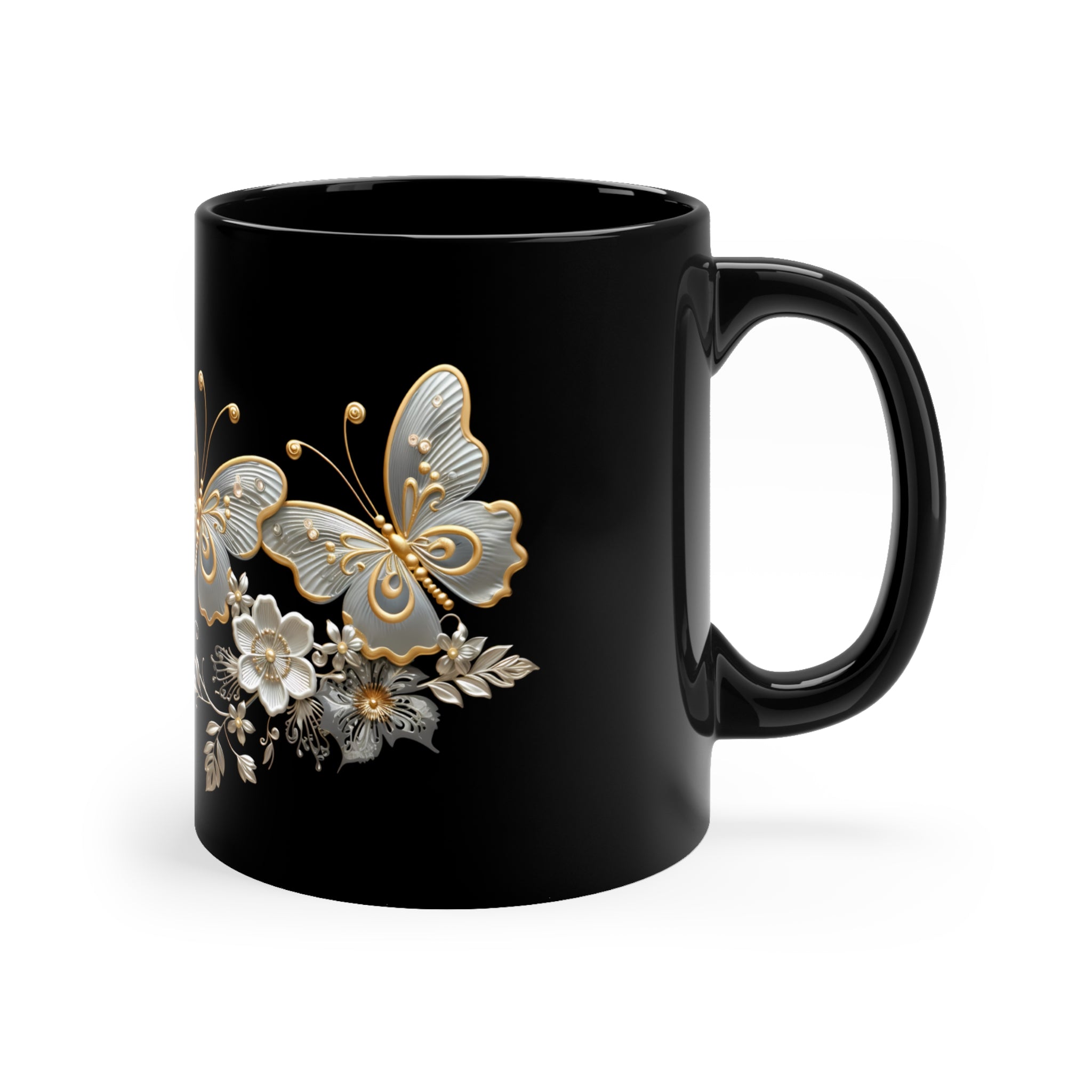Black Ceramic Mug with Butterflies