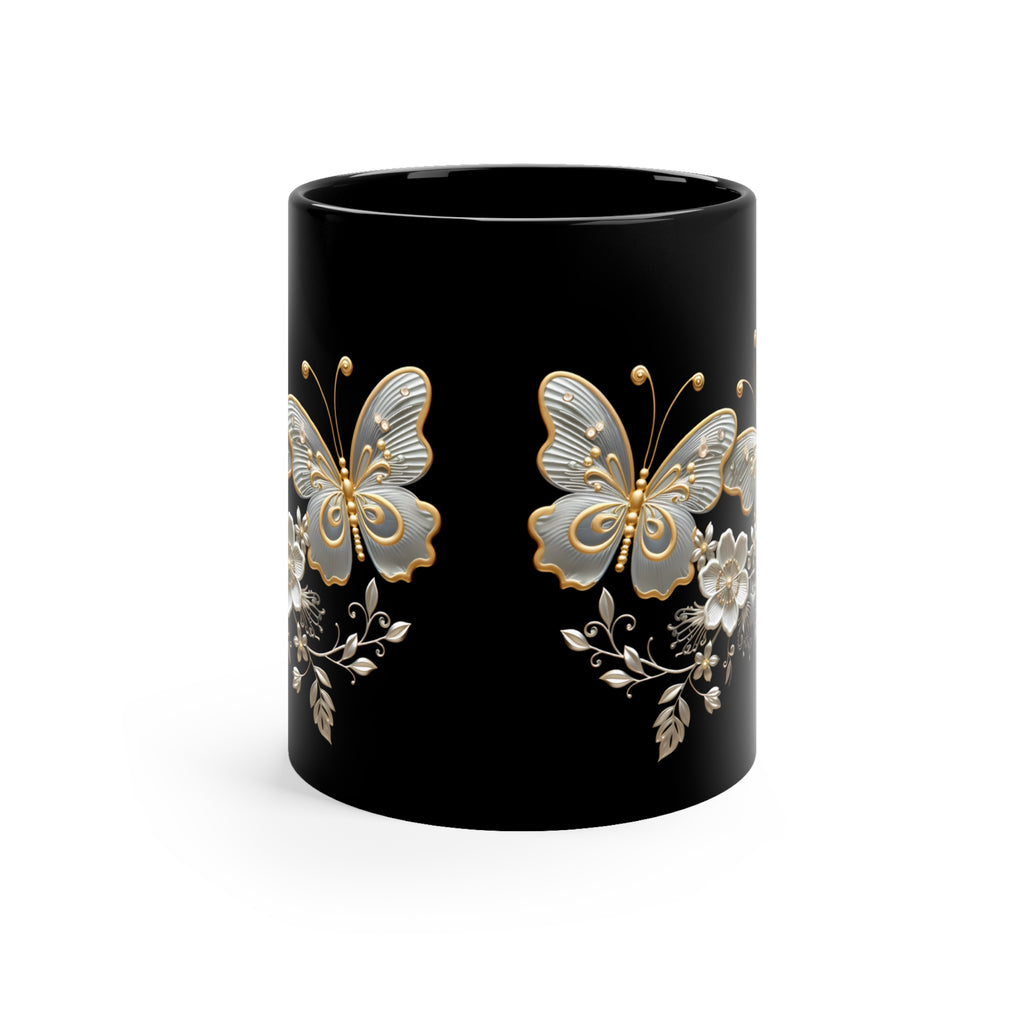 Black Ceramic Mug with Butterflies
