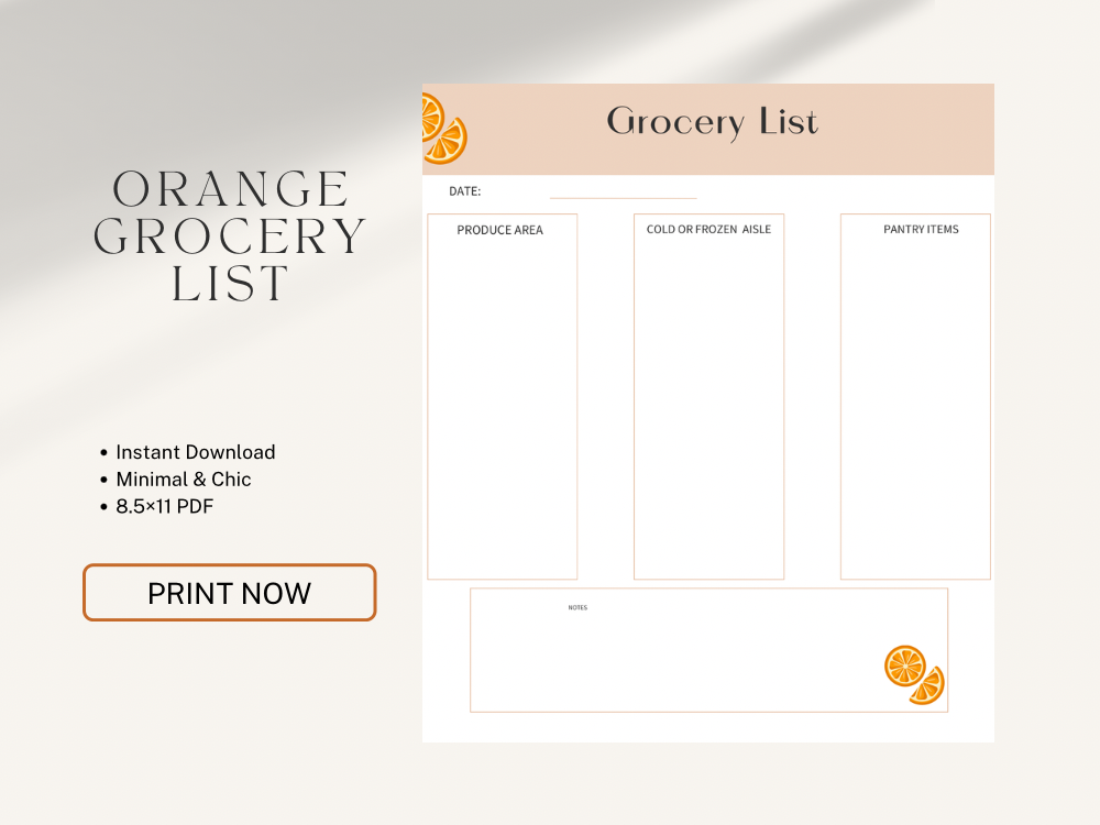 Orange Citrus Grocery List Template