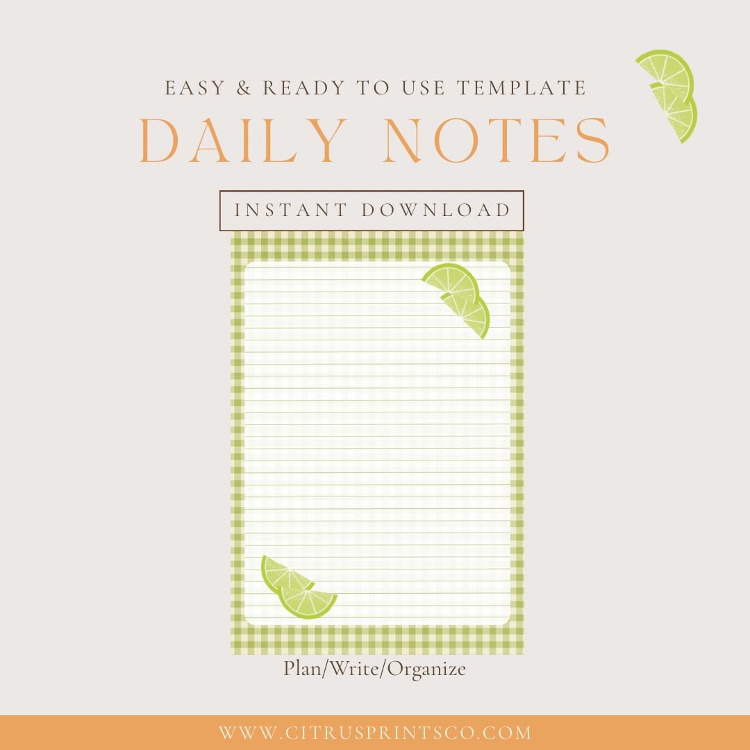 Lime 🍋‍🟩 Gingham  Writing Page | Lined Printable
