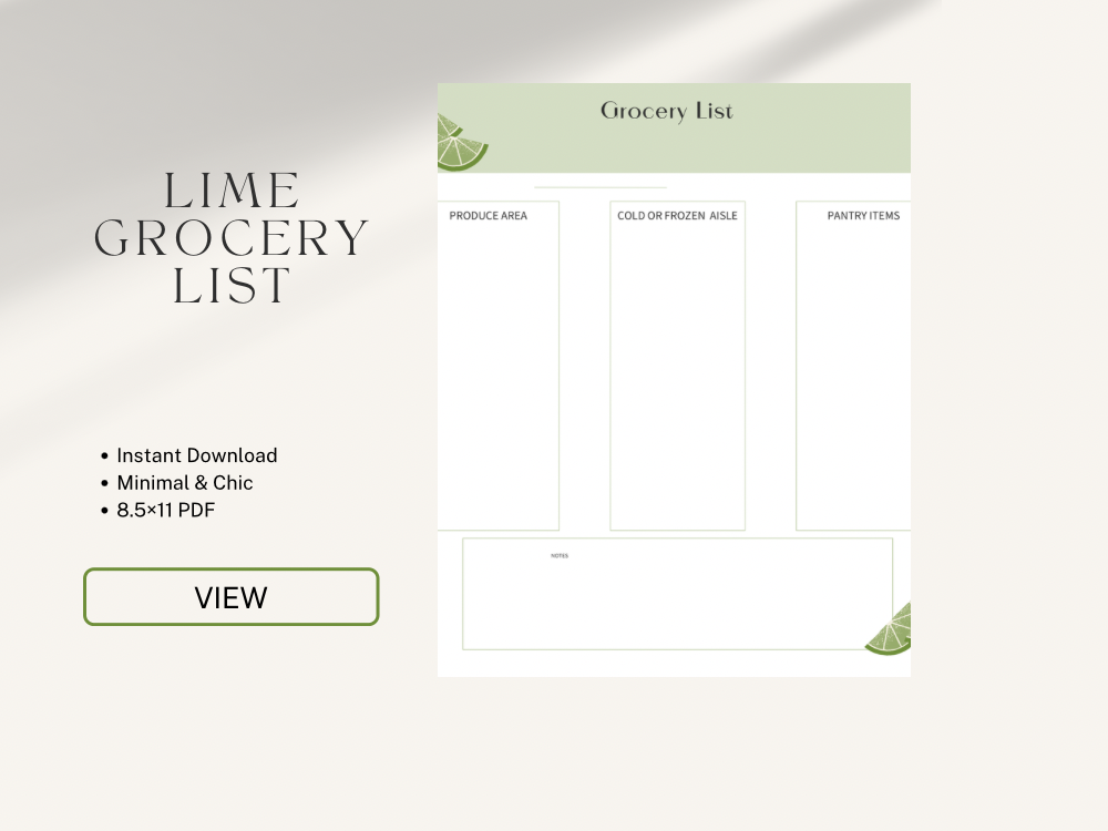Lime Citrus Grocery List Template