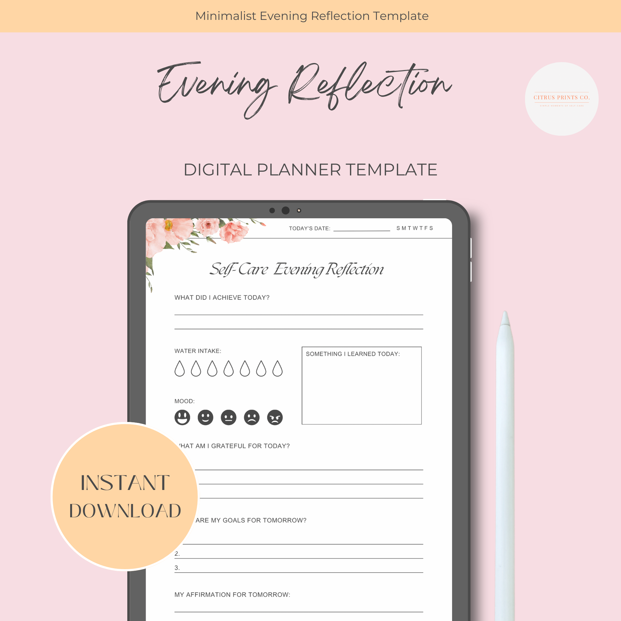Evening Self-Care Reflection – Printable PDF