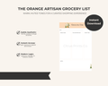 Digital artisan grocery list with pastel orange accents, spacious layout, instant download
